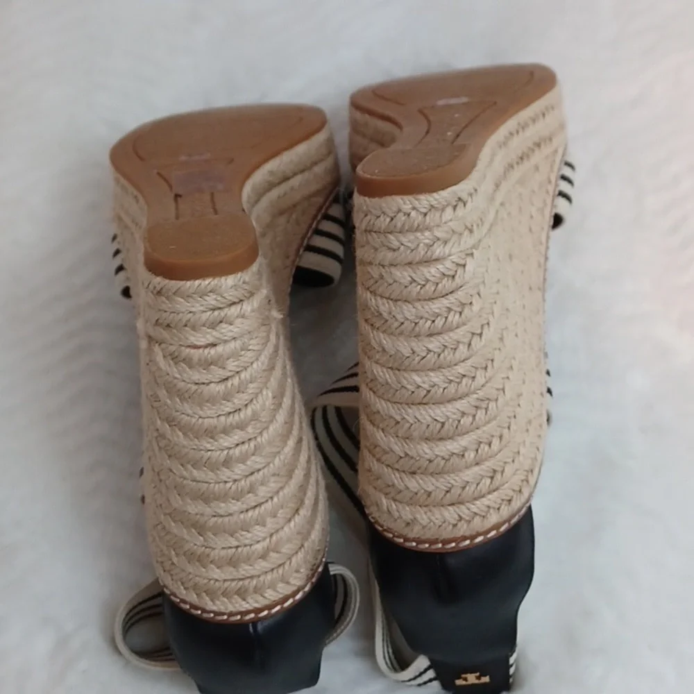Tory Burch Blue & Cream Womans Platform Sandals Sz 11 M New N…